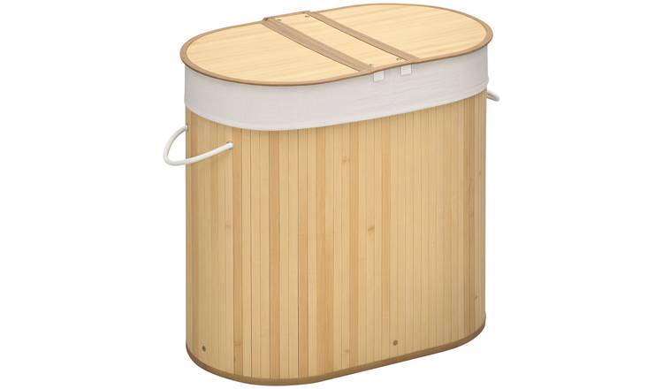 HOMCOM Bamboo Laundry Hamper with 2 Sections - Natural Wood