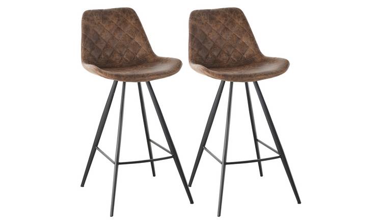 HOMCOM Set of 2 Bar Stools with Vintage Microfiber Cloth Tub - Brown