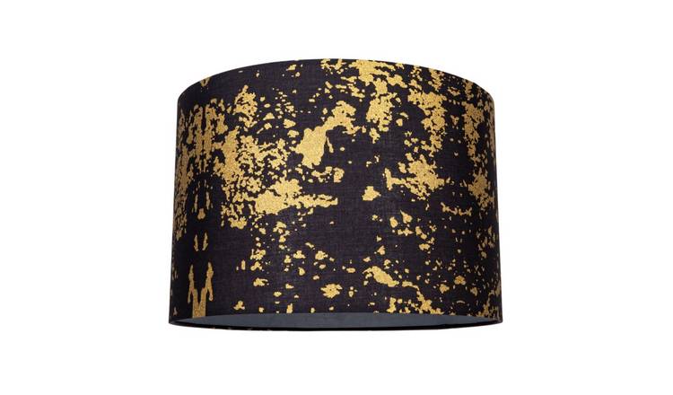 Happy Homewares Black Cotton Fabric with Gold Foil Decor Lampshade - 30cm
