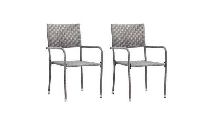 Walplus Pack of 2 PE Rattan Garden Dining Chairs - Grey - 51 x 60 x 87 cm