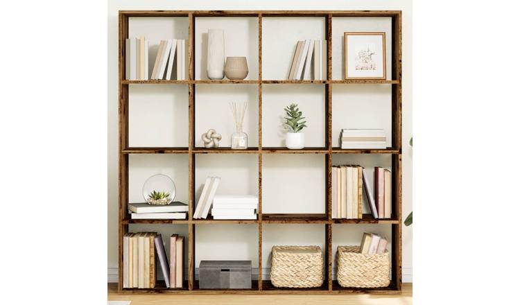 Walplus 16 Compartment Book Cabinet - Dark Wood - 137.5 x 29 x 137.5 cm
