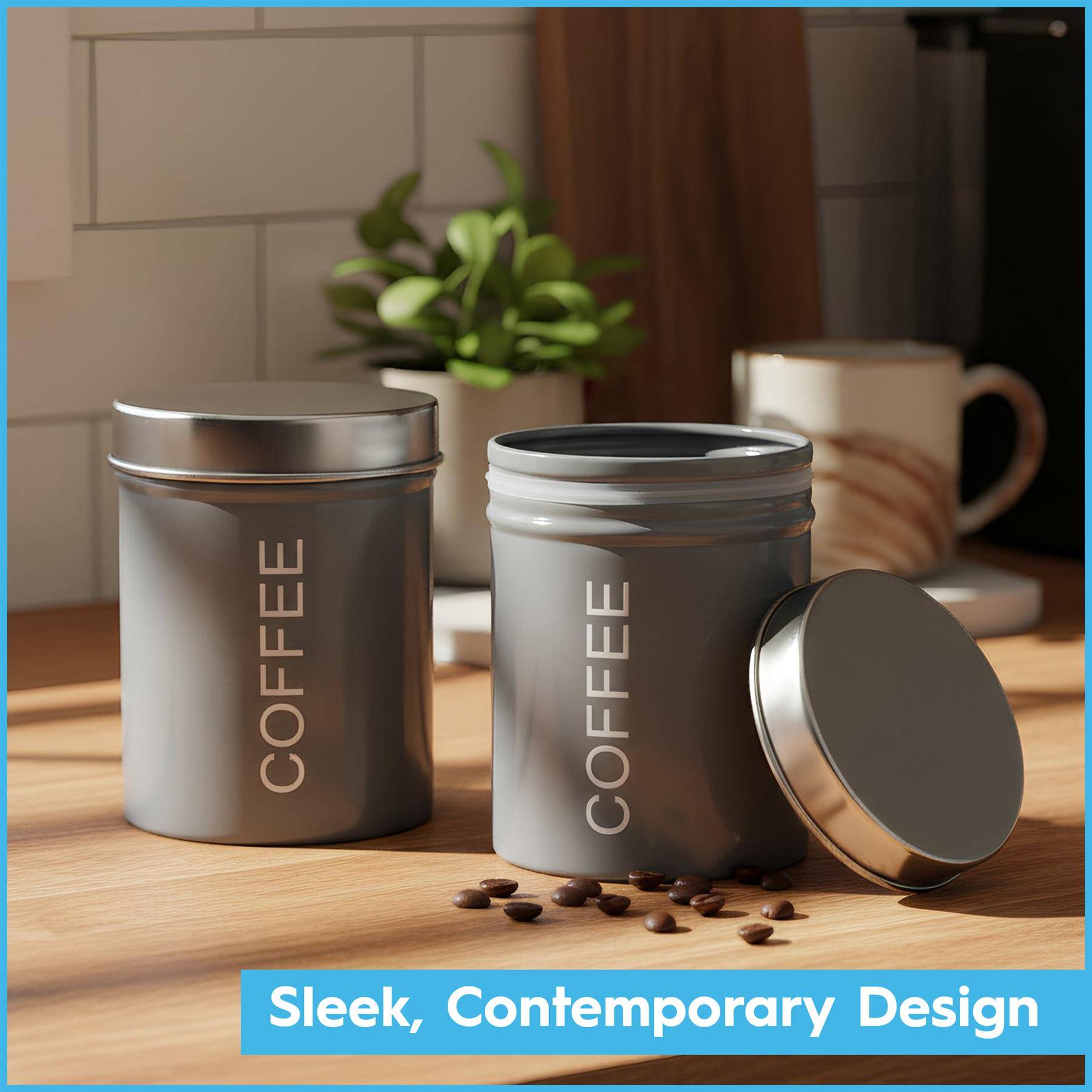 Harbour Housewares Round Metal Kitchen Coffee Canister - Black - Image 4