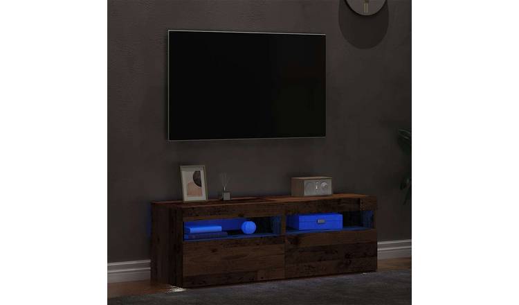 Walplus 2 Piece Engineered Wood RGB LED TV Cabinet - Old Wood - 60 x 35 x 40 cm