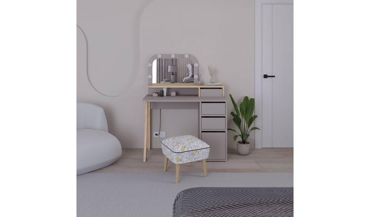 Decortie Avien Wood Effect Dressing Table with Mirror - Mocha