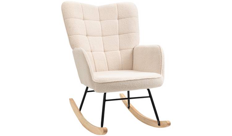 HOMCOM Fleece Wingback Rocking Chair with Wooden Base - Beige