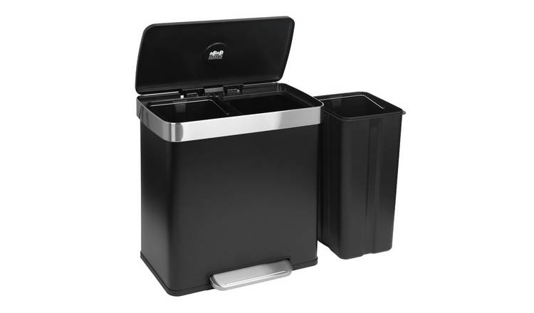 Harbour Housewares Stainless Steel Double Kitchen Pedal Bin - 60L - Matt Black