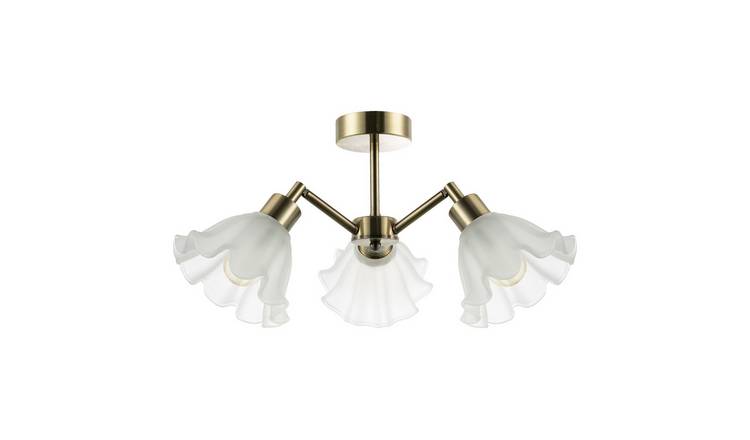 Happy Homewares Antique Brass Frosted Scallop Glass Ceiling Light - 51cm