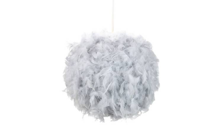 Happy Homewares Grey Genuine Feather Decorated Pendant Shade - 25cm