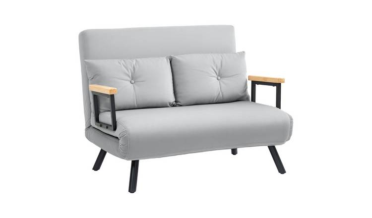 HOMCOM 2 Seater Velvet Modern Sofa Bed with 2 Tufted Cushions - Light Grey