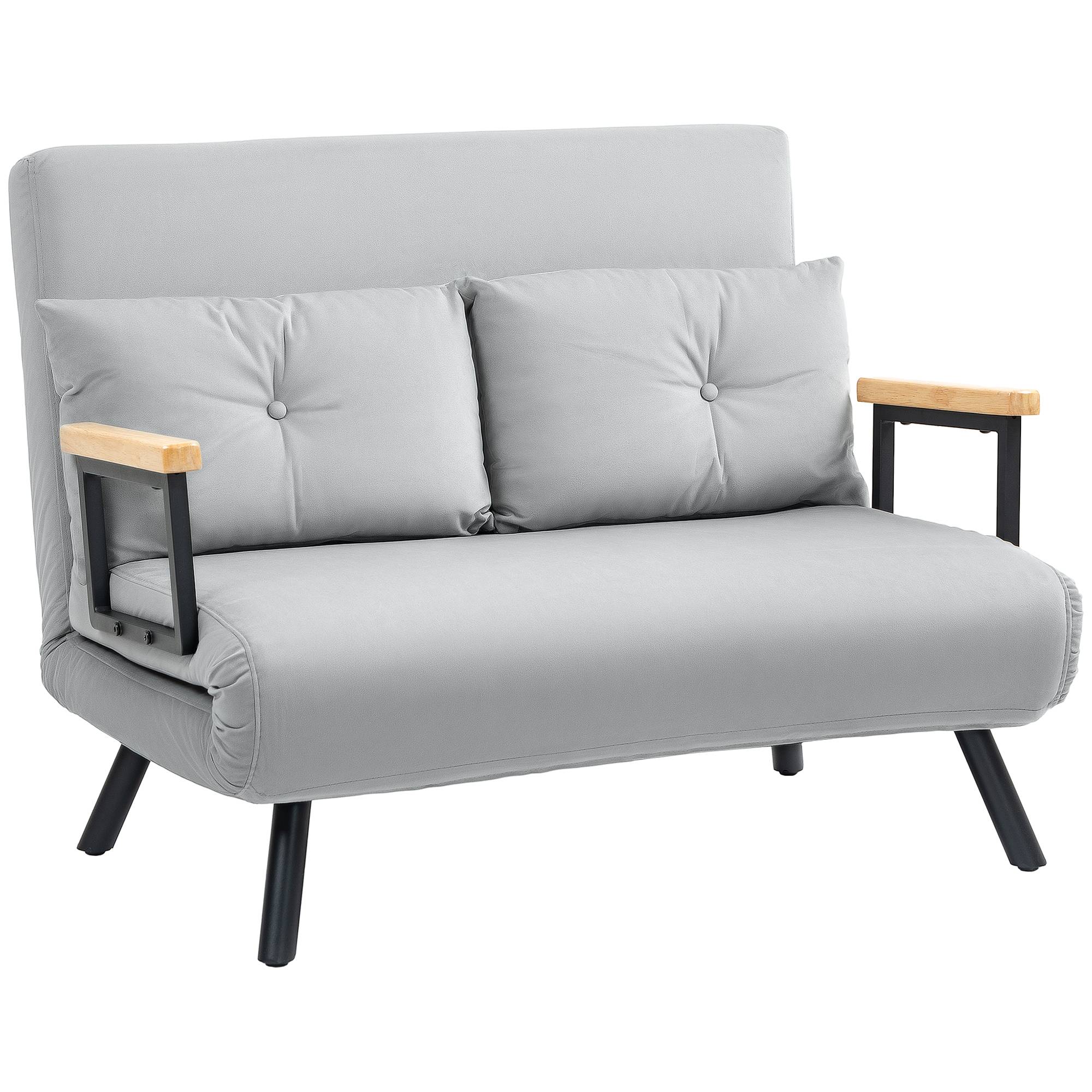 HOMCOM 2 Seater Velvet Modern Sofa Bed with 2 Tufted Cushions - Light Grey - Image 1