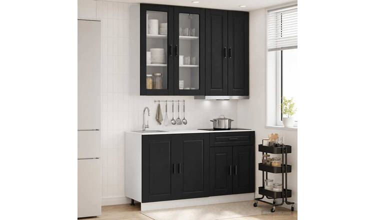 Walplus 4 Piece Engineered Wood Kitchen Unit Set - Black