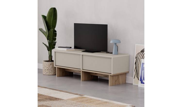 Decortie Yuki Particleboard TV Stand - Sandstone, Natural Oak