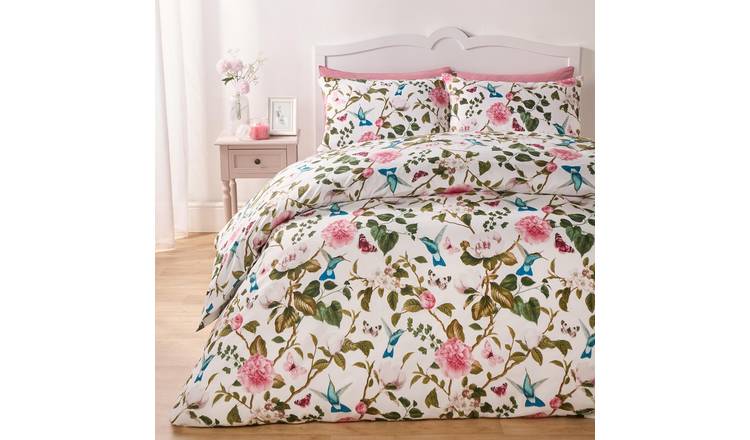 OHS Spring Blossoms Reversible Duvet Cover Set White - King