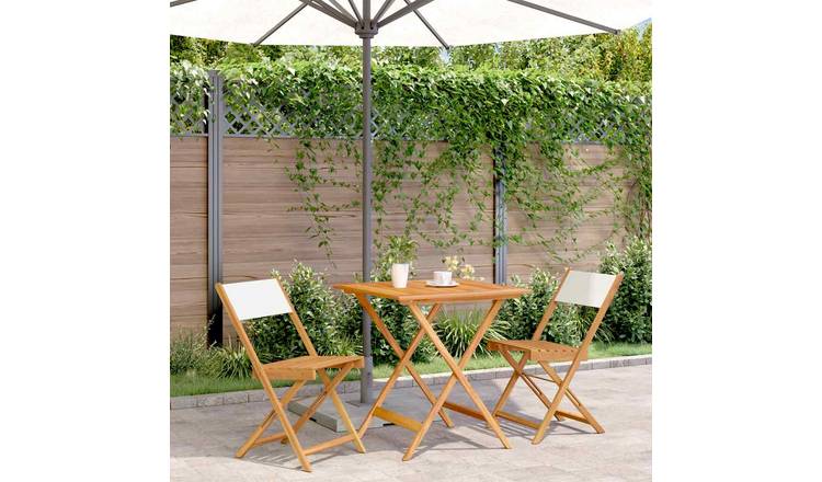 Walplus 3 Piece Acacia Wood Folding Bistro Set - Cream White - 70 x 70 x 75 cm