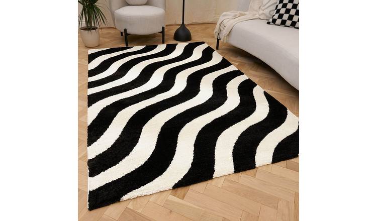 The Rugs Black and White Joli Wavy Rug - 80 x 150cm