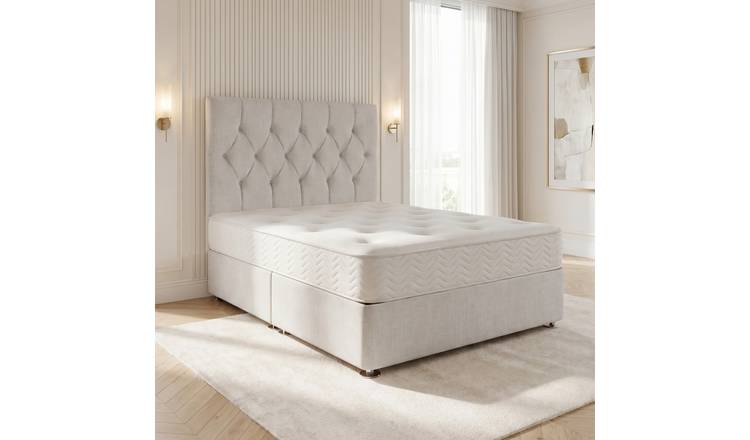 Somnior Chester Linen Single Open Coil Divan Bed Set - Light Grey