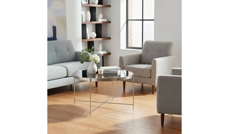 Orsina Large Mirrored Round Side Table – Silver