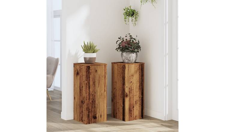 Walplus Pack of 2 Engineered Wood Plant Stand - Old Wood - 30 x 30 x 70 cm