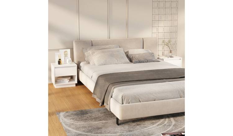 Walplus Pack of 2 Engineered Wood Bedside Cabinet - White - 45 x 34 x 44 cm