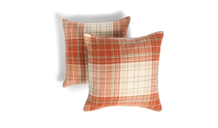 OHS 2 Pack Woven Check Cushion Covers 45 x 45cm - Rust