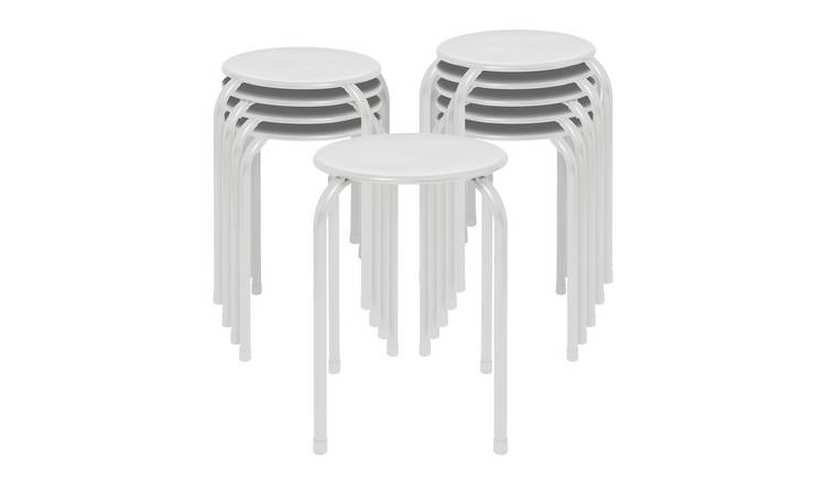 Harbour Housewares Metal Stacking Stools - Matt White - Pack of 10