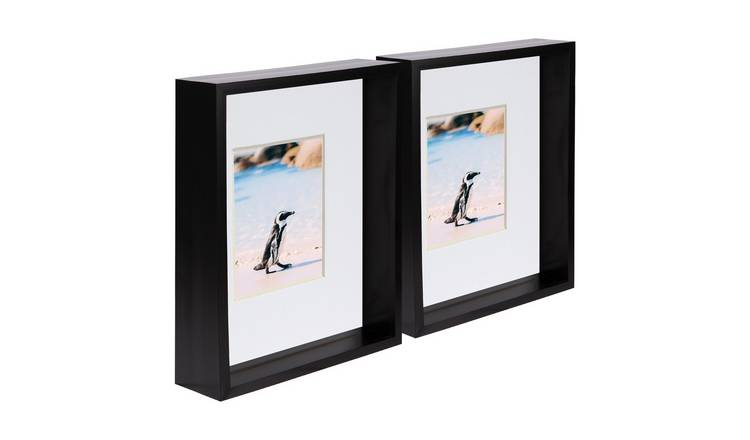Nicola Spring 8"x10" Black 3D Deep Box Photo Frame 4"x 6" White Mount - Set of 2