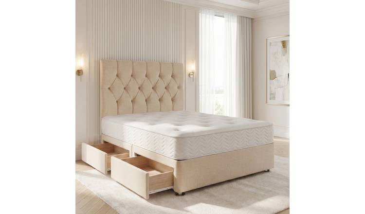 Somnior Chester Linen Small Single 2 Draw Open Coil Divan Bed Set - Beige