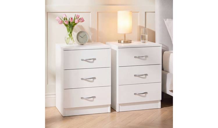 Vida Designs Riano 3 Drawer Bedside Chest Set of 2 - White