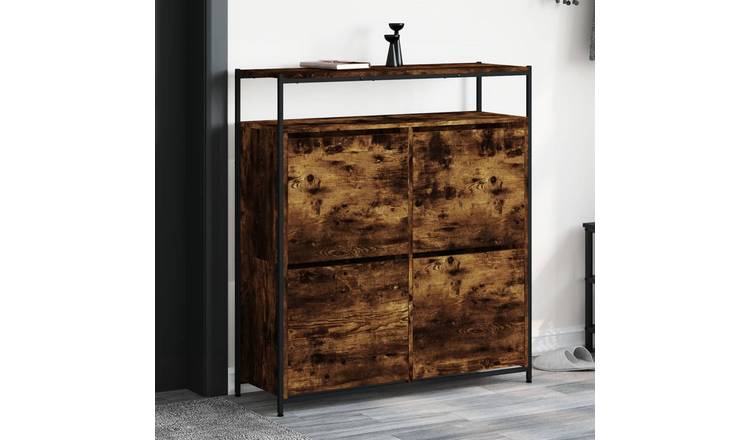 Walplus Engineered Wood Shoe Cabinet - Smoked Oak - 100 x 34 x 112 cm