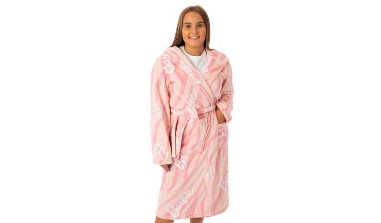 Barbie Adult Small Womens Hooded Bathrobe - Pink