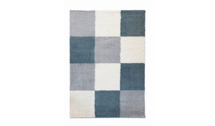 Mega Flooring Blue Shaggy Geometric Rug - 120 x 170cm