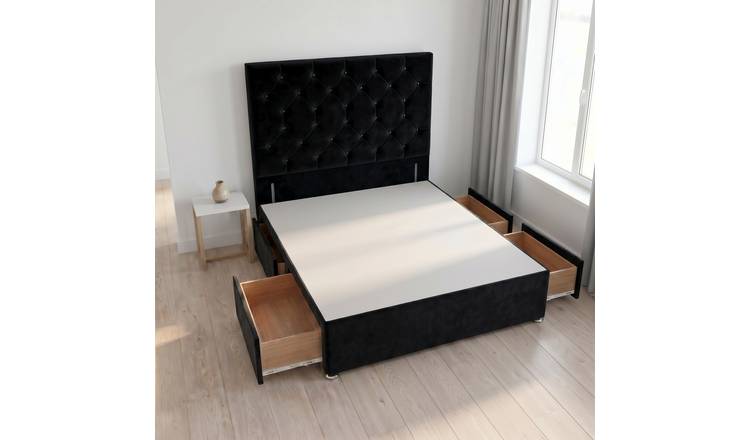 Somnior Diamante Velvet 4FT Small Double 4 Drawer Divan Bed Base - Black