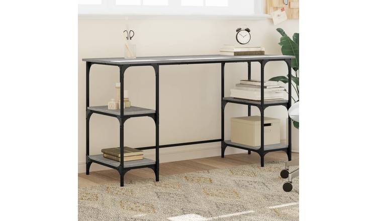 Walplus Engineered Wood and Metal Desk - Grey and Oak - 140 x 50 x 75 cm