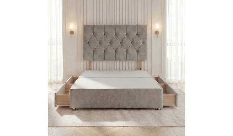 Somnior Chester Velvet Small Double 4 Drawer Divan Bed with Headboard - Silver