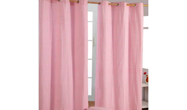 Homescapes Pink Cotton Gingham Eyelet Curtains - 117cm x 137cm