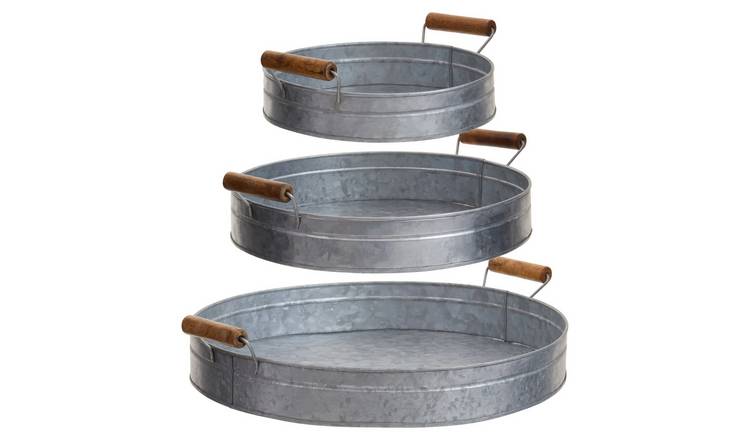 Orsina Drummond Set Of Three Round Galvanised Steel Trays