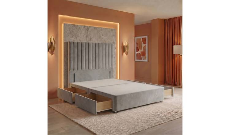 Somnior Heritage Velvet Divan Base 4 Draw 54" Headboard - Silver/Small Double