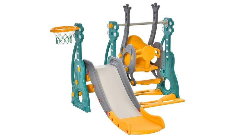 HOMCOM 3 in 1 Adjustable Indoor Outdoor Kids Slide Set - Multi Colored
