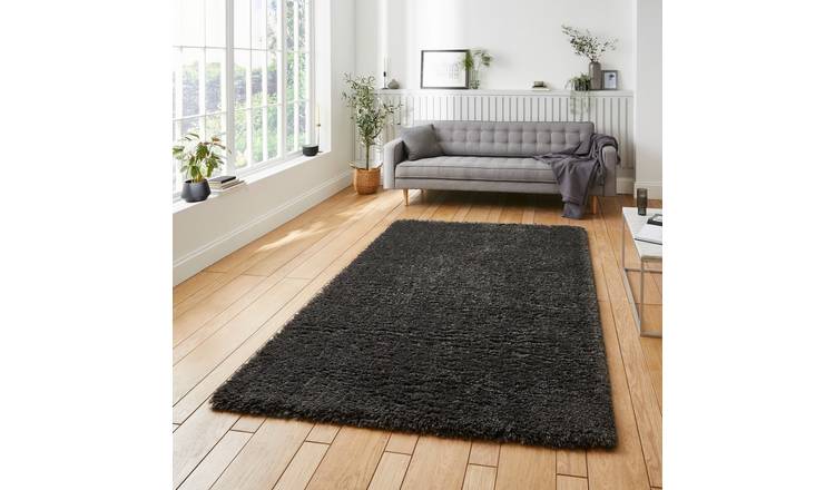 Mega Flooring Black Shaggy Plain Rug - 120 x 170cm
