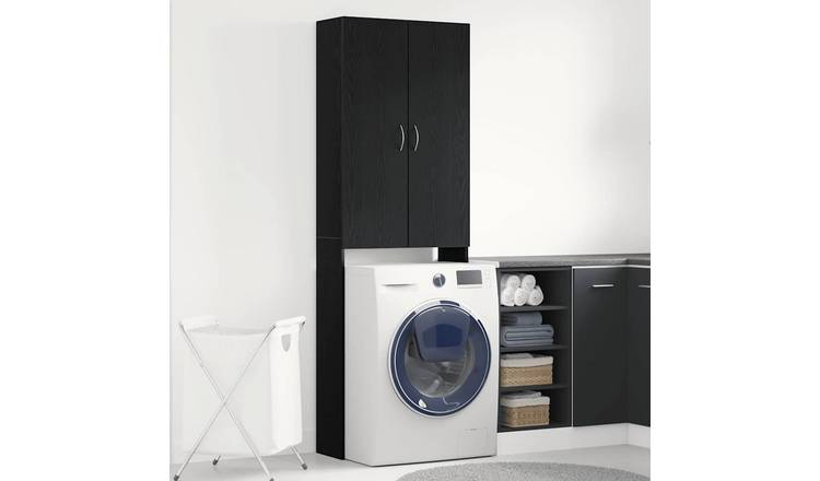 Walplus 3 Compartment Washing Machine Cabinet - Black Oak - 64 x 25.5 x 190 cm