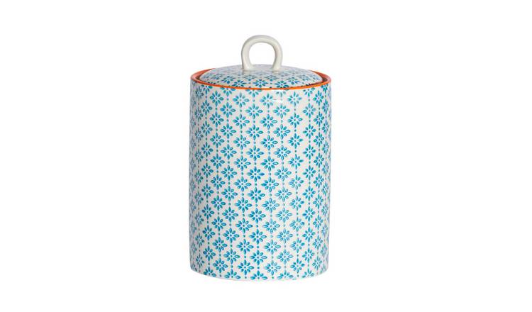 Nicola Spring Hand-Printed Kitchen Canister - Blue
