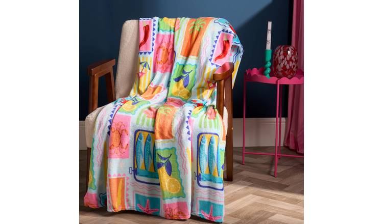 OHS Postcard Print Ultra Soft Blanket Throw 125 x 150cm - Multi