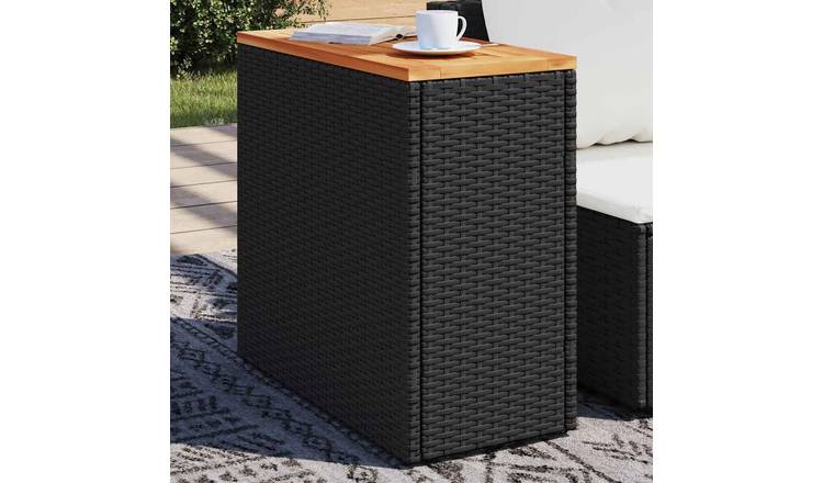 Walplus Rattan Garden Side Table with Wooden Top - Black - 58 x 27.5 x 55 cm
