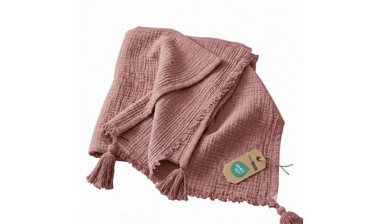 Homescapes Pure Handmade Cotton Muslin Throw - 127 x 180 cm - Rose Pink