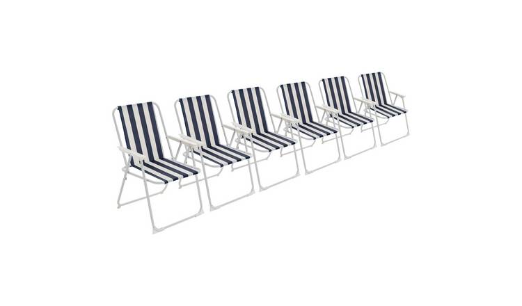 Harbour Housewares Folding Metal Beach Chairs - Blue Stripe - Pack of 6