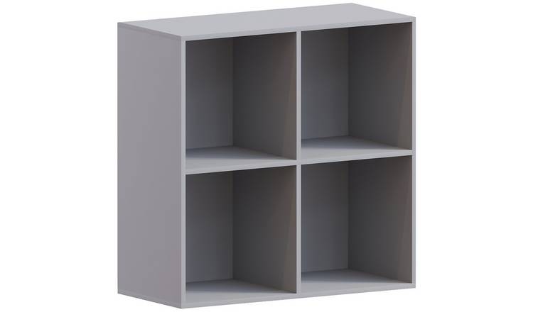 Vida Designs Durham 4 Cube Storage Unit and Set of 2 White Baskets - Grey