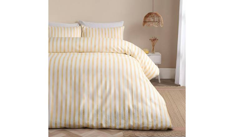 OHS Watercolour Stripe Embossed Duvet Cover Set Lemon - Superking