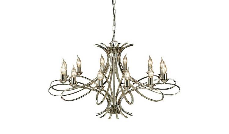 Loops Direct Steel 12-Light Hanging Pendant Chandelier - Polished Nickel