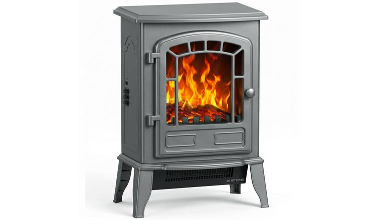 HOMCOM Adjustable Electric Fireplace Stove with LED Flame Effect - Grey
