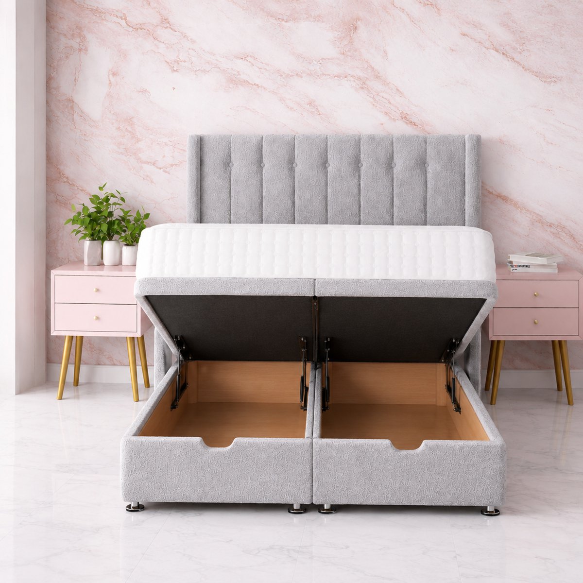 Comfy Deluxe 6ft Super King Astra End Lift Ottoman Bed Set -  Boucle Silver - Image 2